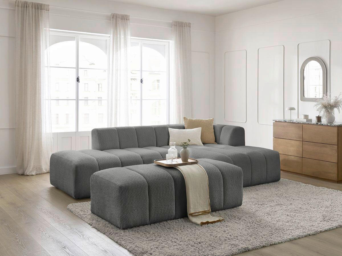 ECKSOFA  ANNECY Dunkelgrau Bouclé  - Dunkelgrau/Schwarz, MODERN, Kunststoff/Textil (262/170cm)