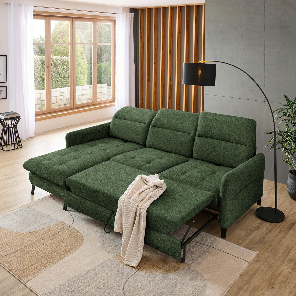 ECKSOFA Olivgrün Flachgewebe  - Schwarz/Olivgrün, KONVENTIONELL, Textil/Metall (190/254cm) - Livetastic
