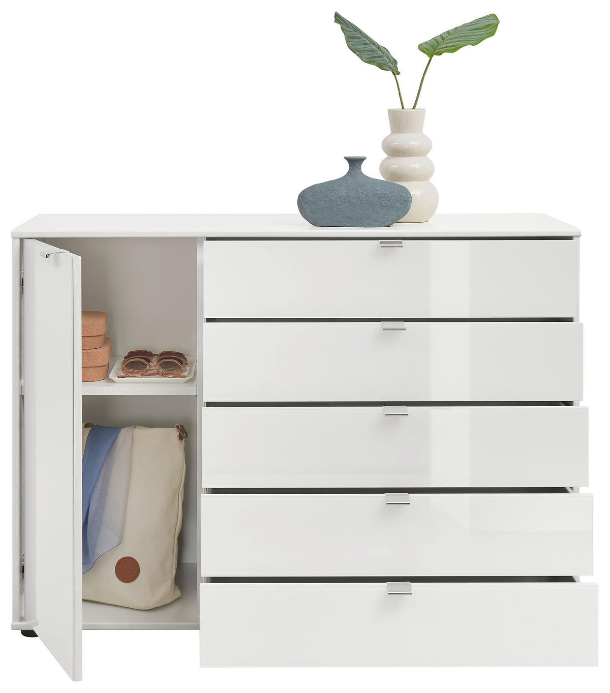 KOMMODE , 120/86/43 cm, 5 Schublade(n)  - Chromfarben/Schwarz, Design, Glas/Holzwerkstoff (120/86/43cm) - Dieter Knoll
