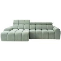 ECKSOFA Salbeigrün Chenille Bettkasten, Rücken echt, Relaxfunktion, Kopfteilverstellung  - Salbeigrün/Schwarz, Design, Kunststoff/Textil (152/290cm) - Stylife