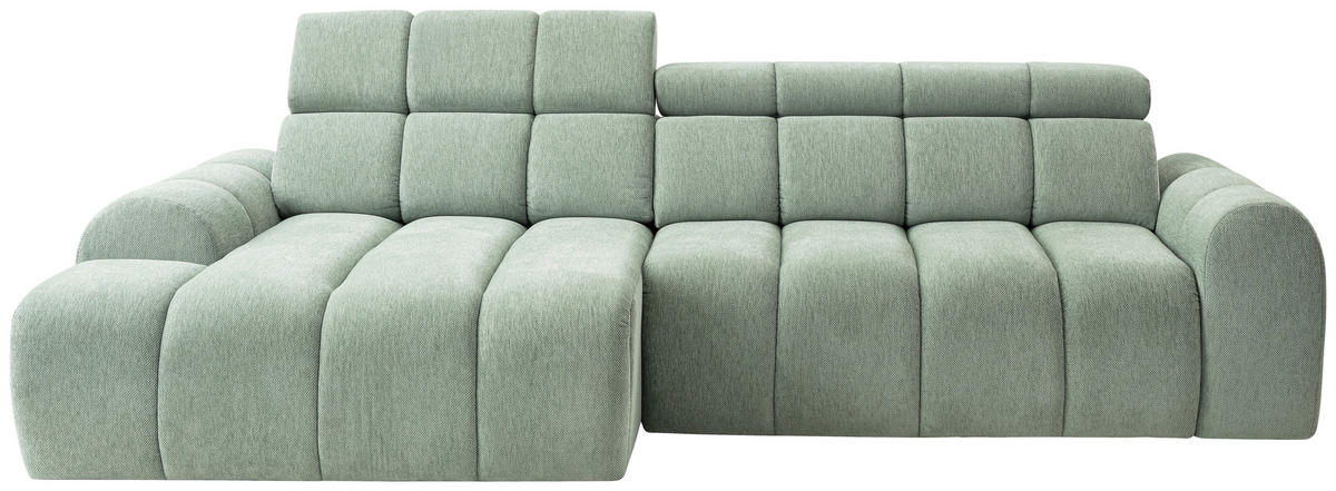 ECKSOFA Salbeigrün Chenille Bettkasten, Rücken echt, Relaxfunktion, Kopfteilverstellung  - Salbeigrün/Schwarz, Design, Kunststoff/Textil (152/290cm) - Stylife