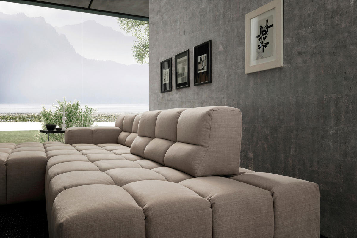 ECKSOFA Beige Flachgewebe, Leinenoptik  - Beige/Schwarz, Design, Textil/Metall (169/286cm) - Designwerk