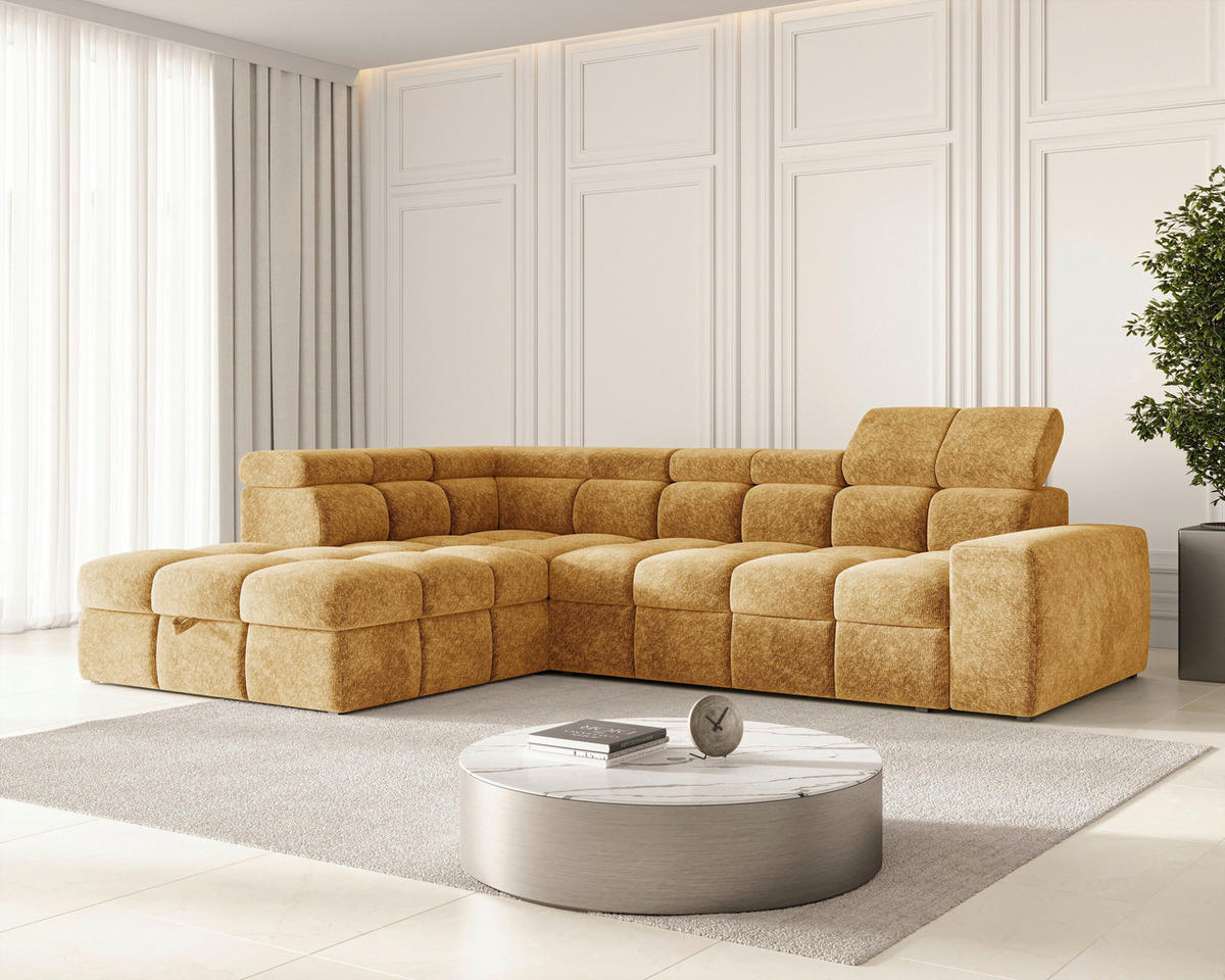 ECKSOFA  in Chenille Goldfarben  - Goldfarben/Schwarz, MODERN, Kunststoff/Textil (204/292cm) - Milino