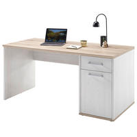 SCHREIBTISCH 160/73/76 cm  in Weiß, Eichefarben  - Eichefarben/Silberfarben, Design, Holzwerkstoff/Kunststoff (160/73/76cm) - MID.YOU