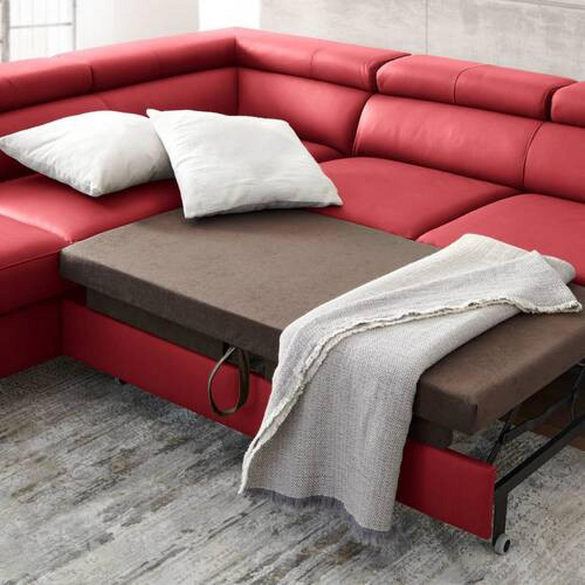 ECKSOFA Rot Kombination Echtleder/Lederlook Lederlook  - Rot/Schwarz, Design, Leder/Textil (220/256cm) - Celina Home
