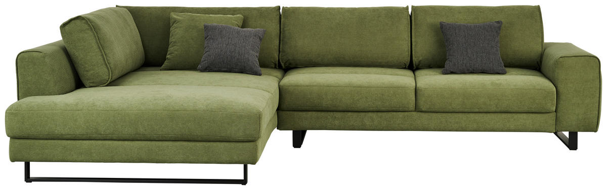 ECKSOFA Cord Olivgrün  - Schwarz/Olivgrün, Design, Textil/Metall (211/314cm) - Sedda