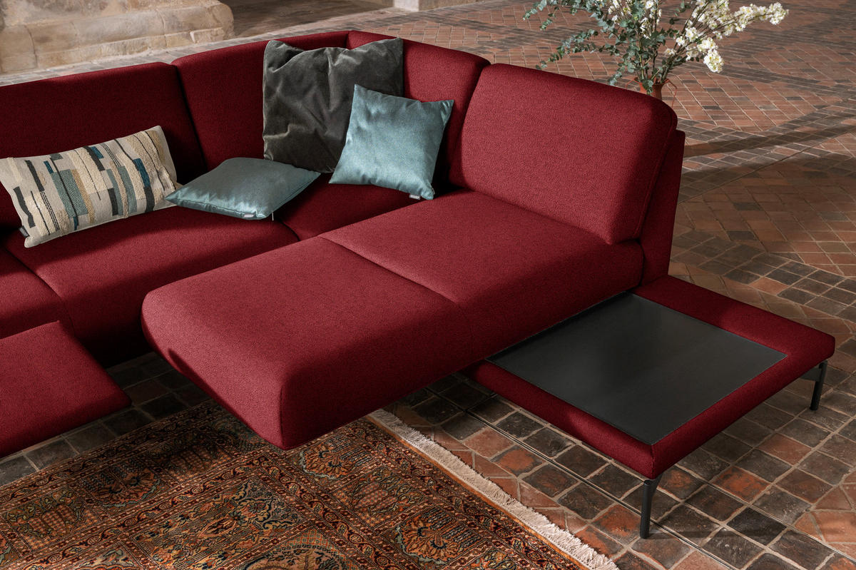 ECKSOFA in Flachgewebe, Struktur Rot  - Anthrazit/Rot, Design, Textil/Metall (254/230cm) - Johann Jakob