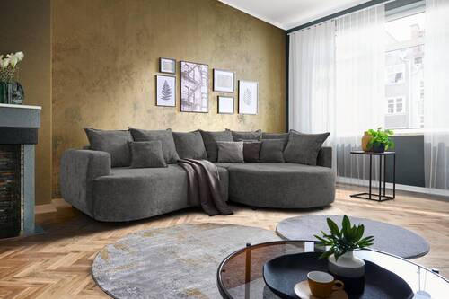 ECKSOFA Grau Chenille  - Schwarz/Grau, Design, Kunststoff/Textil (307/194cm) - Carryhome