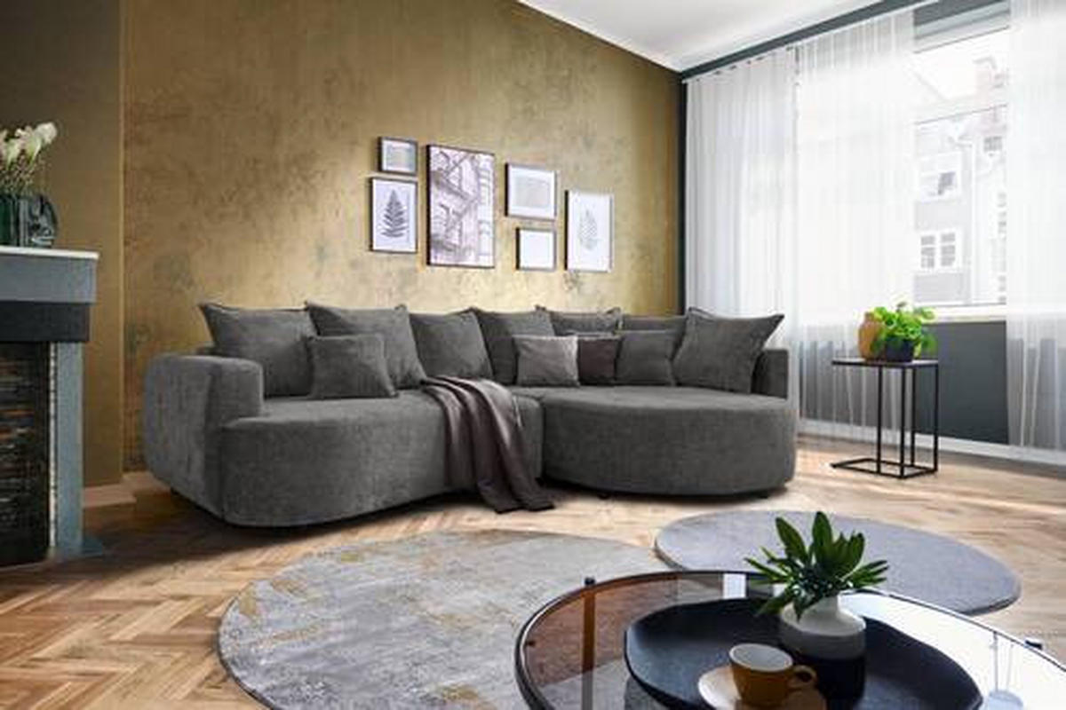 ECKSOFA in Chenille Grau  307/194 cm  - Schwarz/Grau, Design, Kunststoff/Textil (307/194cm) - Carryhome