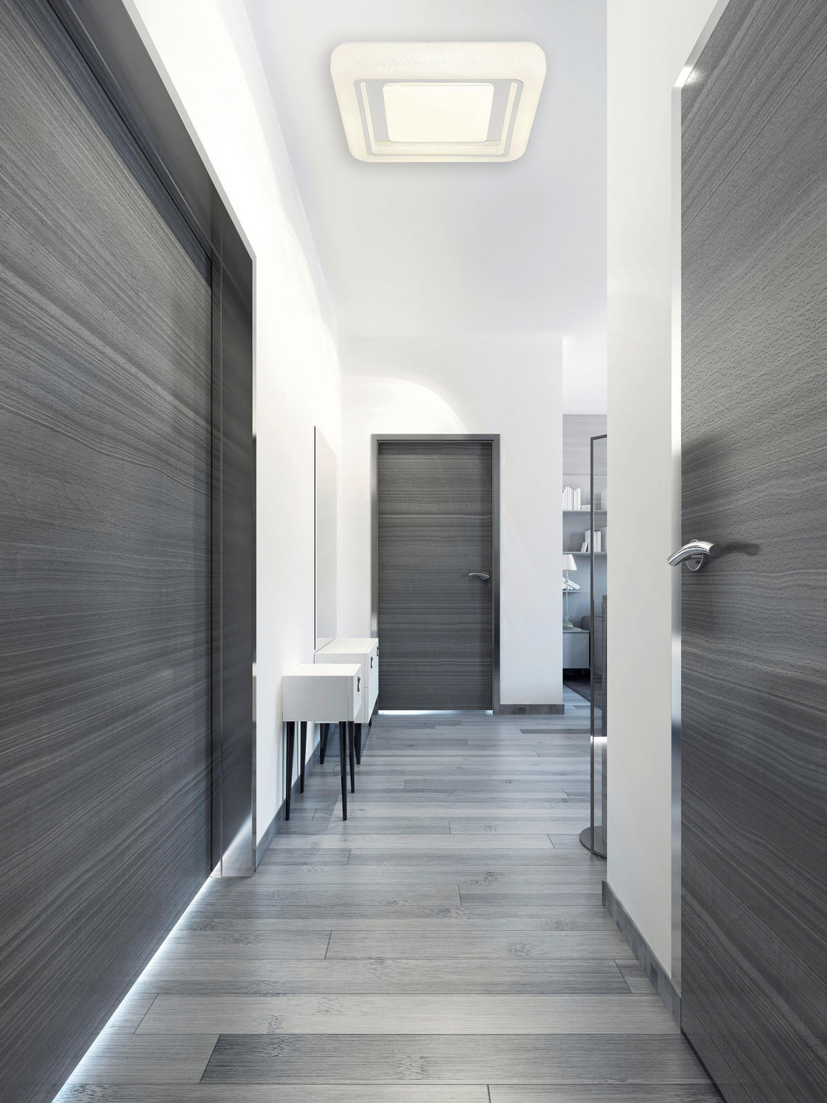 LED-DECKENLEUCHTE MARCIA 38/38/7,5 cm   - Klar/Chromfarben, KONVENTIONELL, Kunststoff/Metall (38/38/7,5cm) - Globo