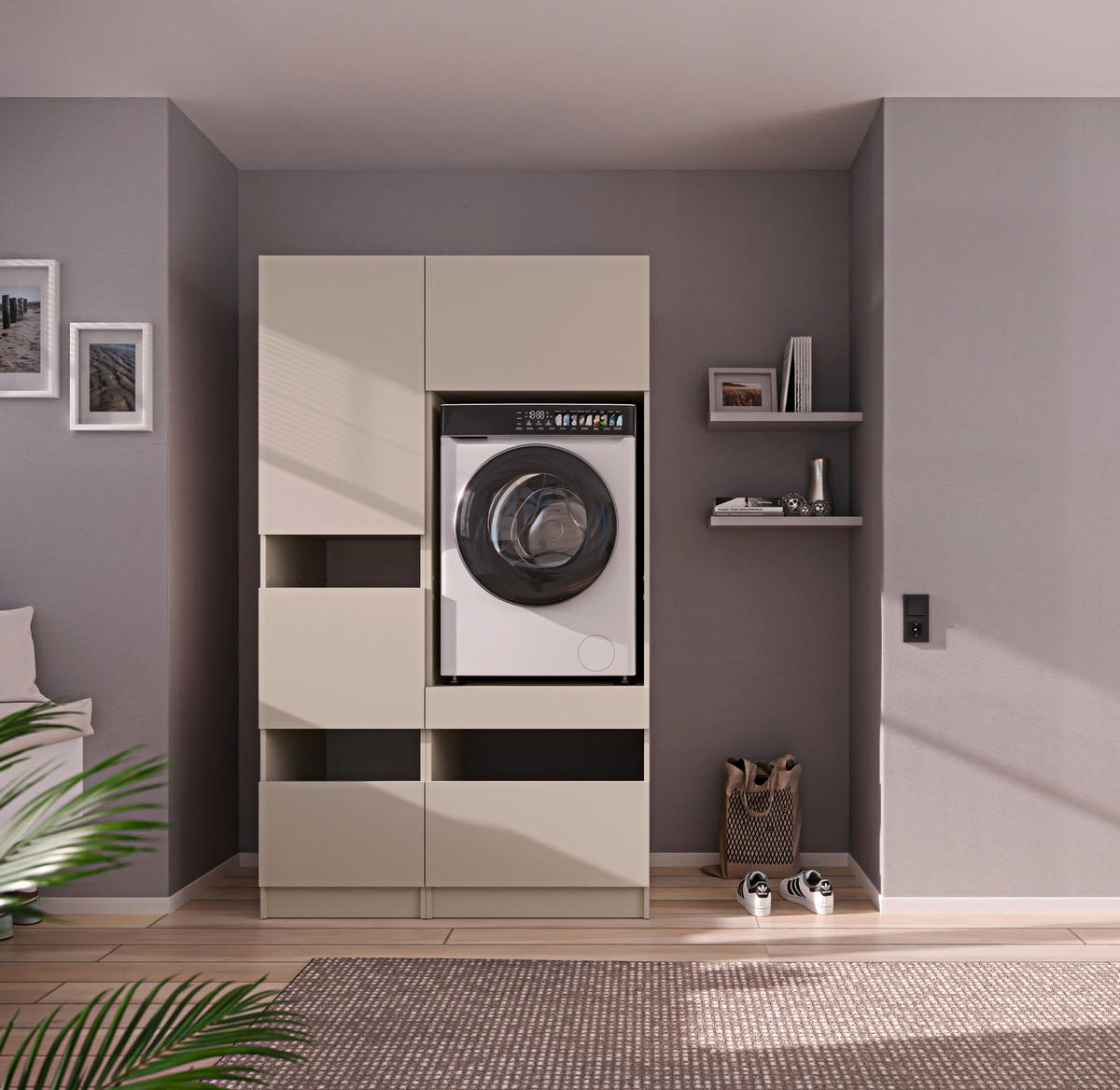 WASCHMASCHINENSCHRANK  68/200/68 cm  - Kaschmir/Schwarz, Design, Holzwerkstoff/Metall (68/200/68cm) - Milino
