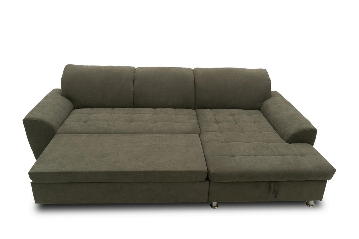 ECKSCHLAFSOFA MERIDIAN Mikrofaser Schlammfarben  inkl. Bettkasten, Schlaffunktion, Rücken echt  - Chromfarben/Schlammfarben, KONVENTIONELL, Textil/Metall (278/171cm) - MID.YOU