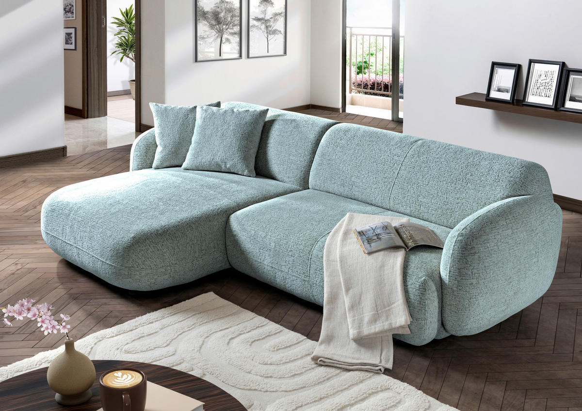 ECKSOFA  in Flachgewebe Mintgrün Zierkissen, Rücken echt, Sitztiefenverstellung  162/275 cm  - Schwarz/Mintgrün, MODERN, Kunststoff/Textil (162/275cm) - Carryhome