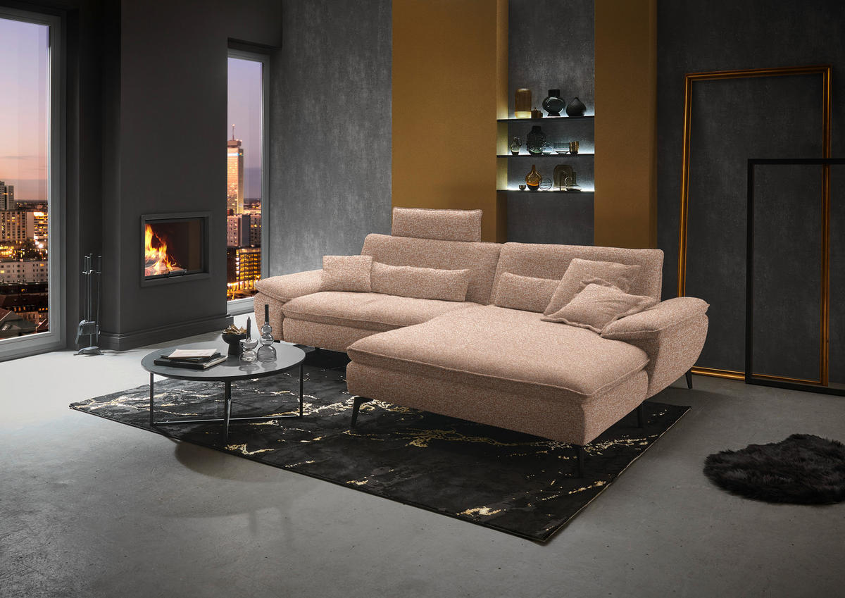 ECKSOFA in Webstoff Rotbraun  295/197 cm  - Rotbraun/Schwarz, Design, Textil/Metall (295/197cm) - Valdera