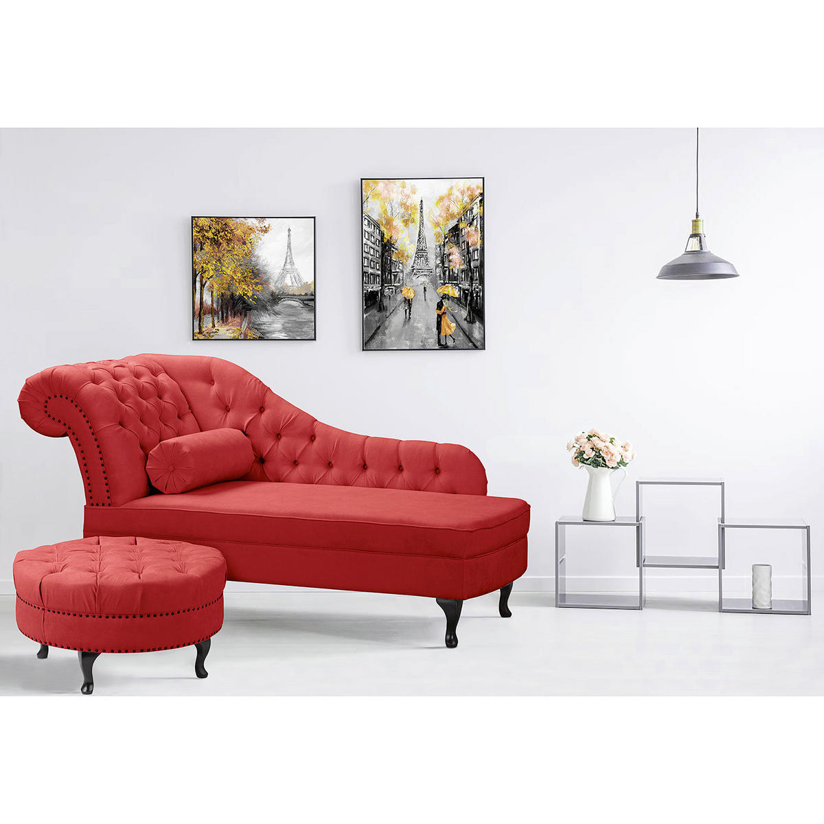 RÉCAMIERE Pako in Mikrofaser Rot  - Rot/Braun, Design, Holz/Textil (185/93/75cm) - Livetastic