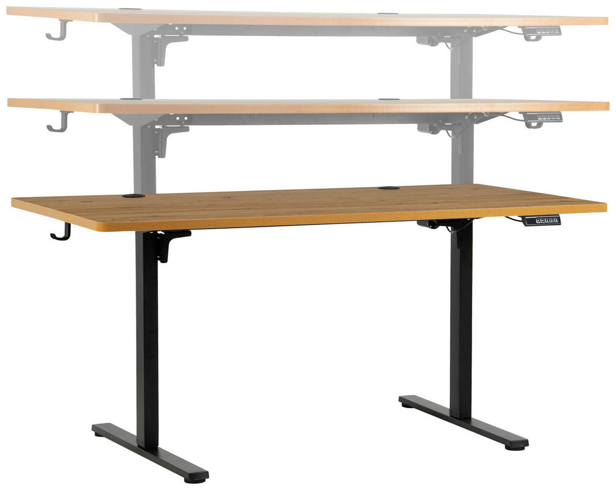 SCHREIBTISCH 160/80/72/118 cm Schwarz, Eichefarben höhenverstellbar elektrisch höhenverstellbar  - Eichefarben/Schwarz, Modern, Holzwerkstoff/Metall (160/80/72/118cm) - Livetastic