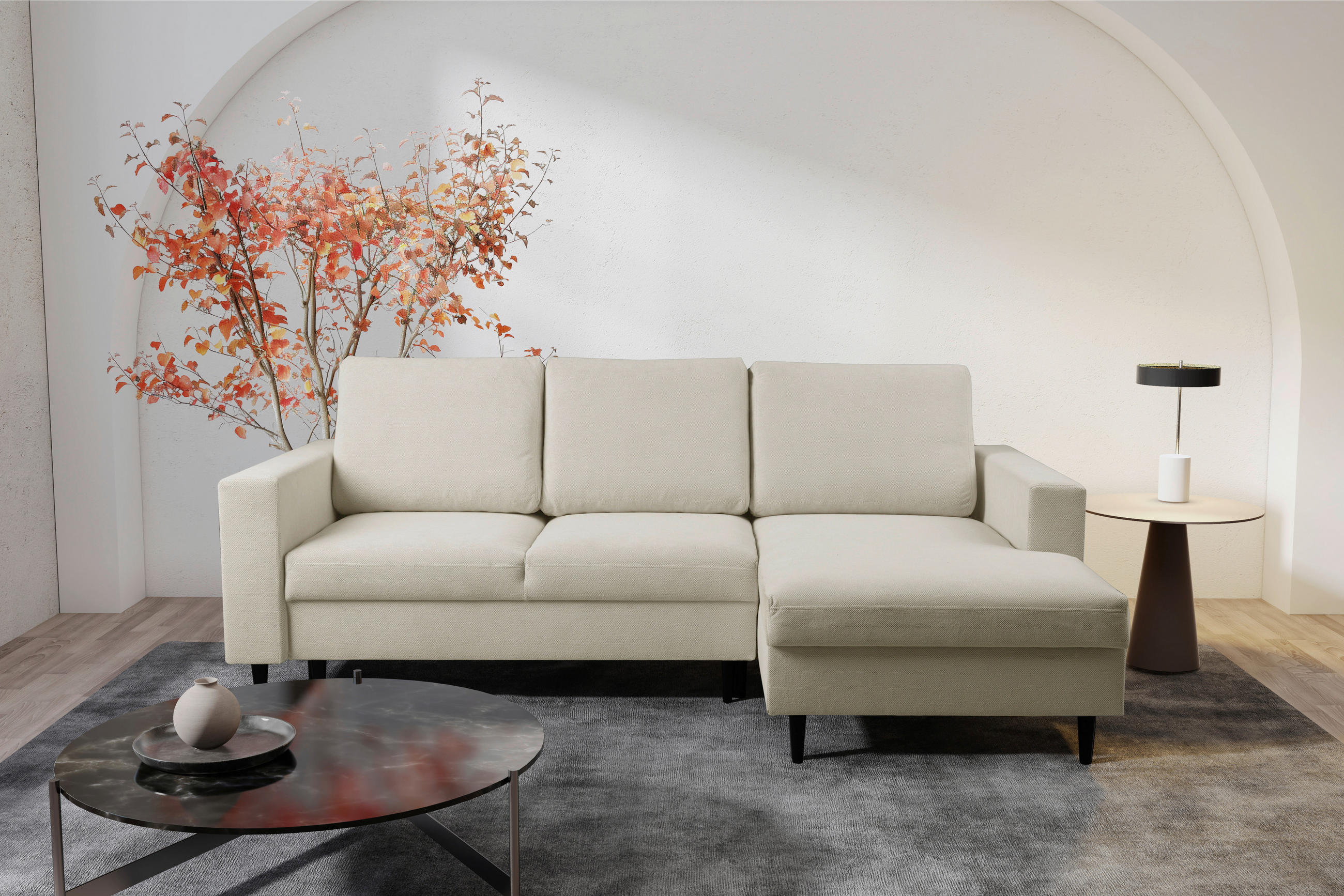 ECKSOFA in Struktur Beige  - Beige/Schwarz, Modern, Holz/Kunststoff (230/145cm) - MID.YOU