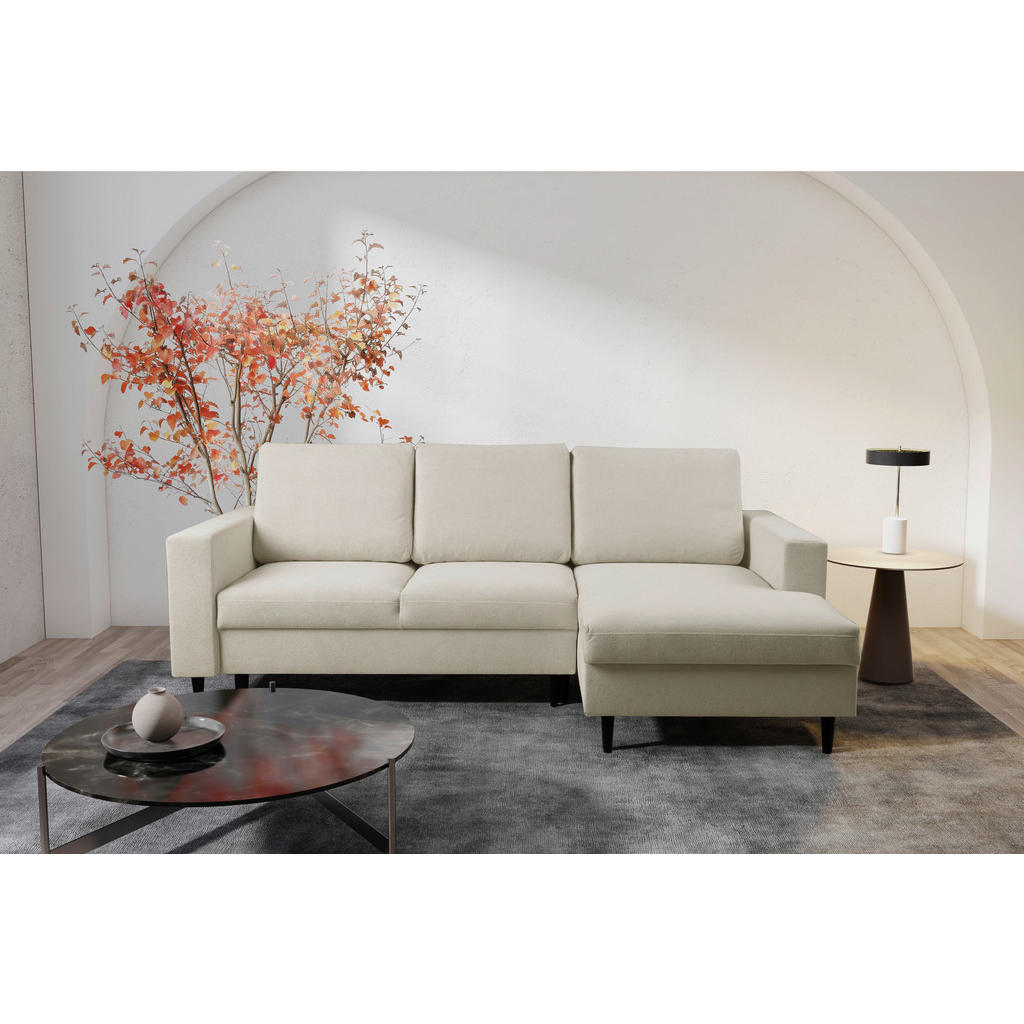 Thumbnail - Mid.you Ecksofa, Beige, Textil, Buche, Hartholz, 3-Sitzer, Füllung: Polyurethan (Pur), Silikon, Ottomane rechts, L-Form,...