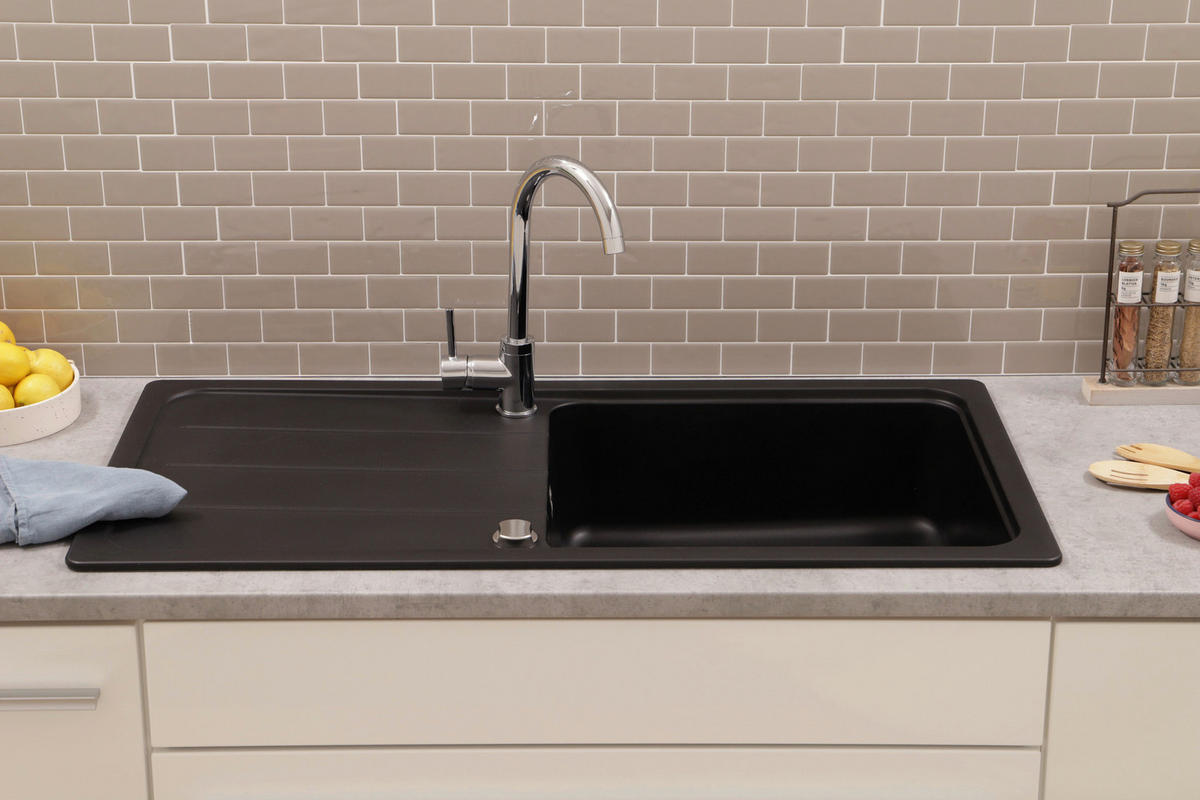 SPÜLE AUSTIN100X50S  - Schwarz, Design, Stein (100/20/50cm) - Respekta