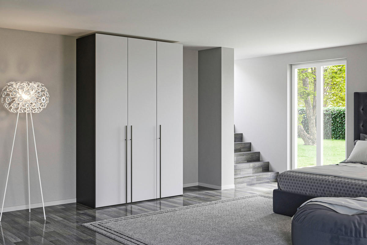 DREHTÜRENSCHRANK 152/220/59 cm,  in Schwarz, Hellgrau, 3-türig  - Titanfarben/Hellgrau, Design, Glas/Holzwerkstoff (152/220/59cm) - Jutzler