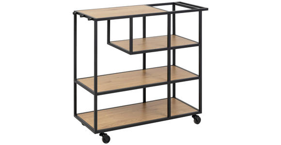 SERVIERWAGEN Schwarz, Eichefarben - Eichefarben/Schwarz, Trend, Holzwerkstoff/Metall (80/35/75cm) - Xora