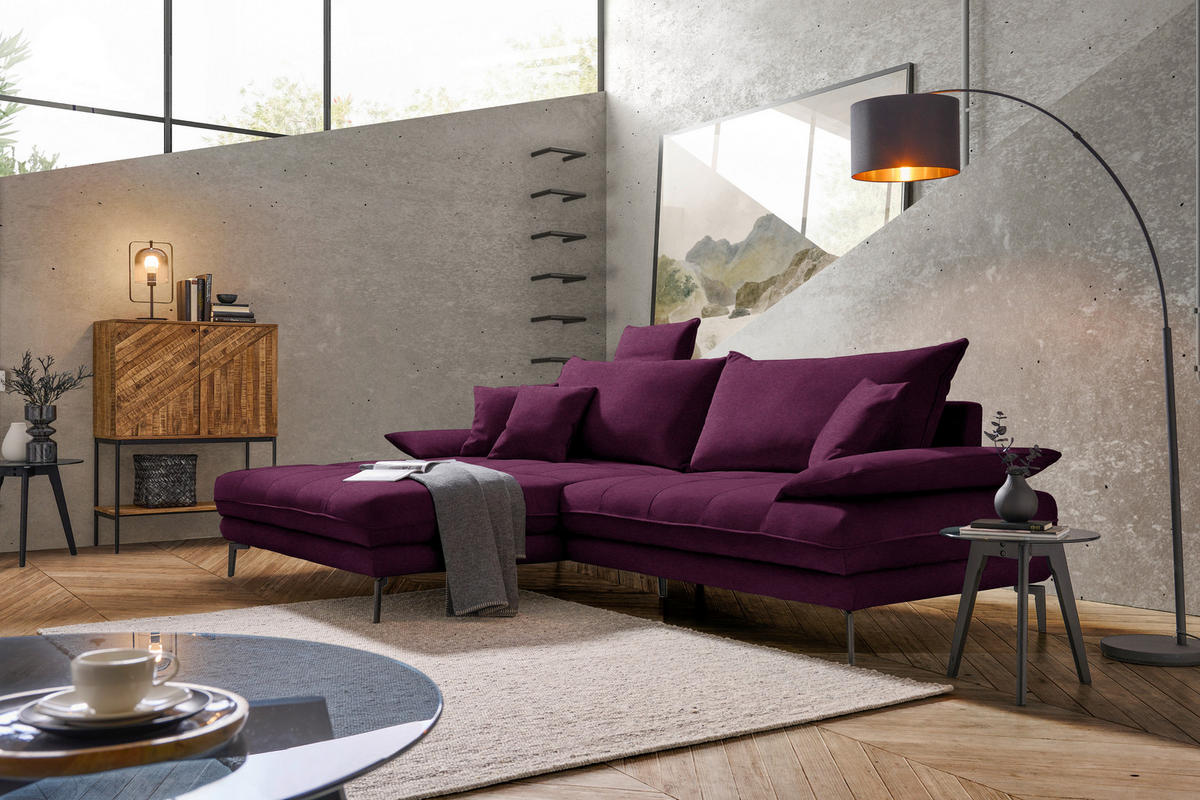 ECKSOFA in Mikrofaser Beere  176/292 cm  - Beere/Schwarz, MODERN, Textil/Metall (176/292cm) - Carryhome