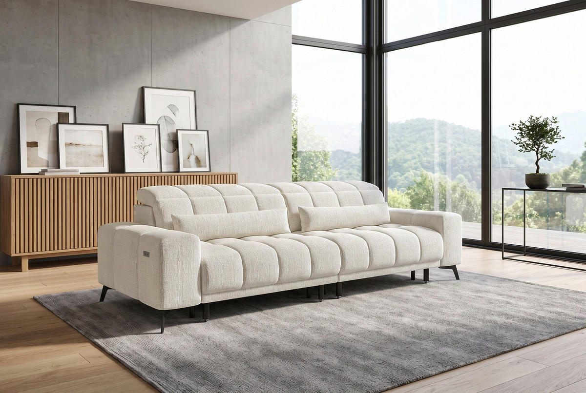 BIGSOFA Chenille Creme  - Creme/Schwarz, MODERN, Textil/Metall (300/112/121cm) - Xora