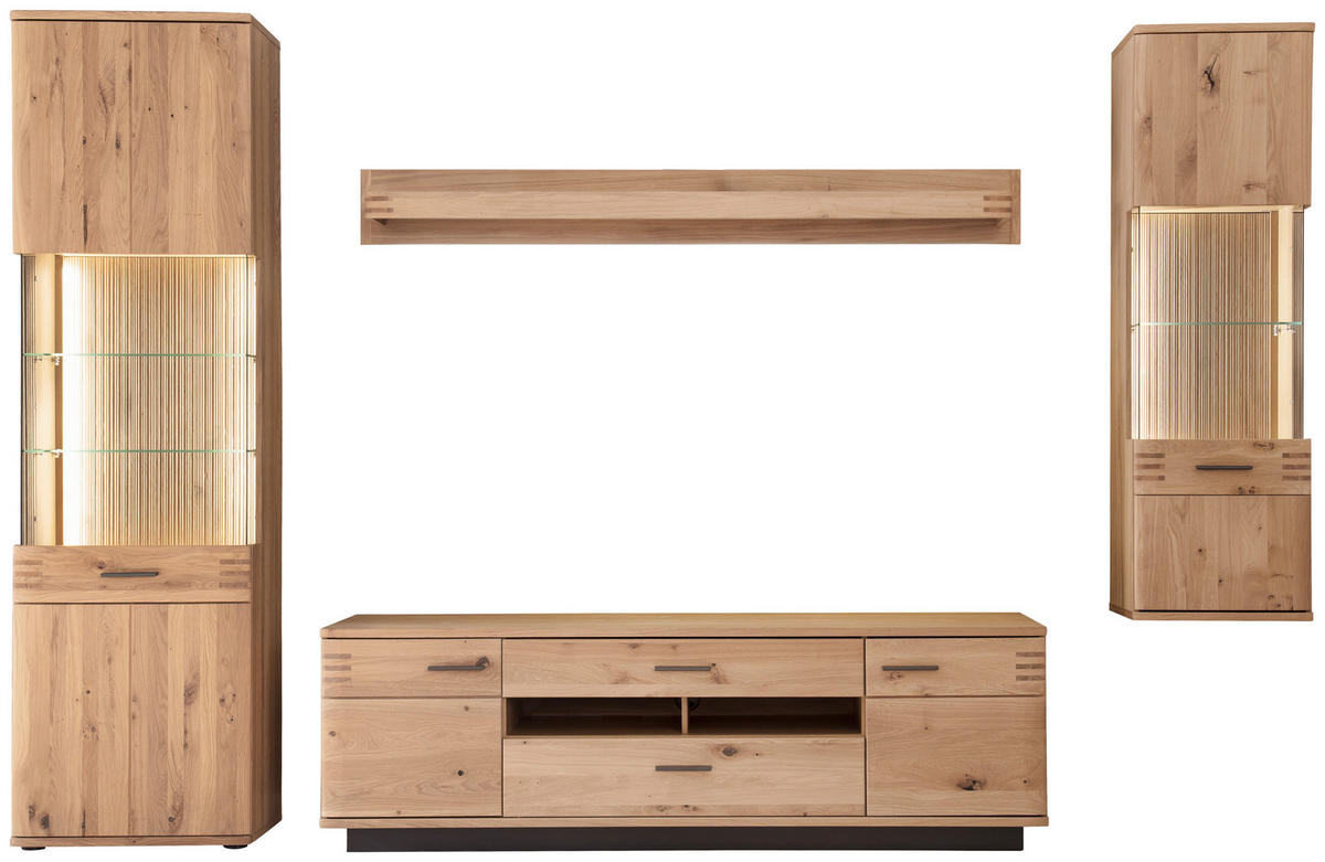 REGAL ZA DNEVNI BORAVAK boje hrasta   - boje hrasta/crna, Design, staklo/drvni materijal (305/208/50cm) - Livetastic