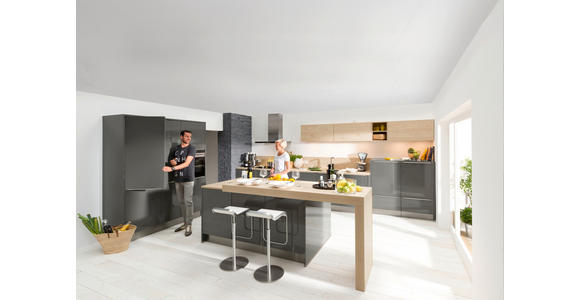 EINBAUKÜCHE - Eichefarben/Grau, Design, Holzwerkstoff - Dieter Knoll