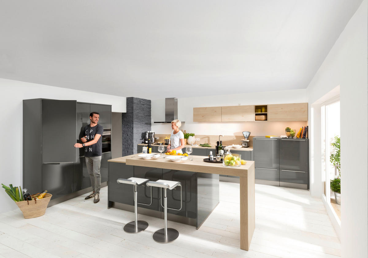 EINBAUKÜCHE LUX  - Eichefarben/Grau, Design, Holzwerkstoff - Nolte Küchen