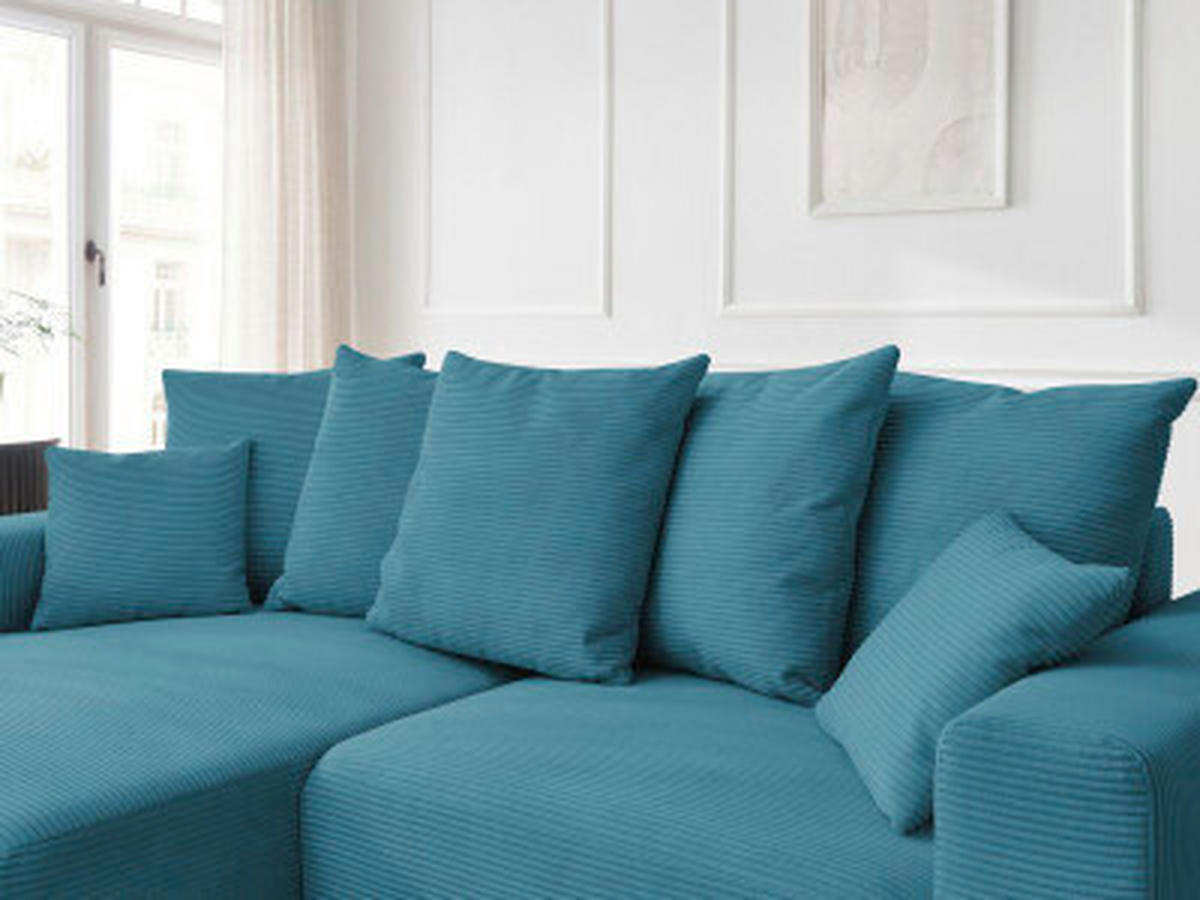 ECKSOFA Ottomane links  ATILLA Hellblau Cord  - Schwarz/Hellblau, MODERN, Kunststoff/Textil (149/244cm)