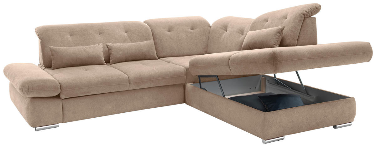 ECKSOFA in Chenille Hellbraun  - Chromfarben/Hellbraun, Modern, Textil/Metall (280/254cm) - Livetastic