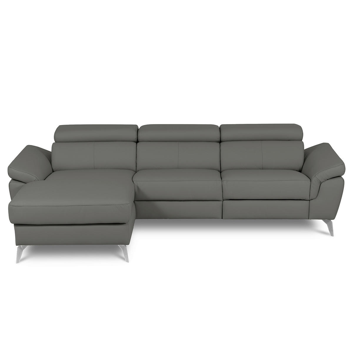 ECKSOFA Lederlook Echtleder Anthrazit  - Chromfarben/Anthrazit, Design, Leder/Textil (179/252cm) - Livetastic