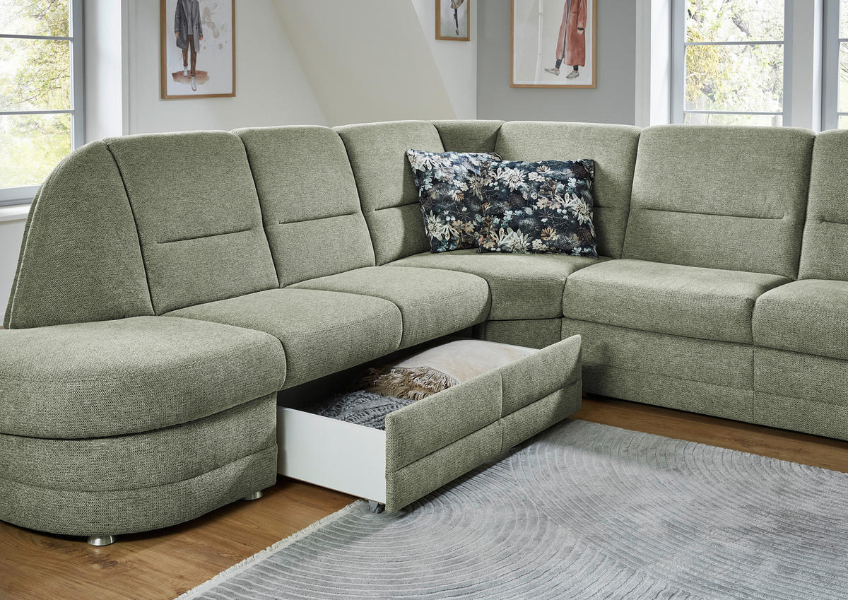 ECKSOFA Grün Flachgewebe  - Alufarben/Grün, KONVENTIONELL, Textil (273/253cm) - Beldomo Comfort