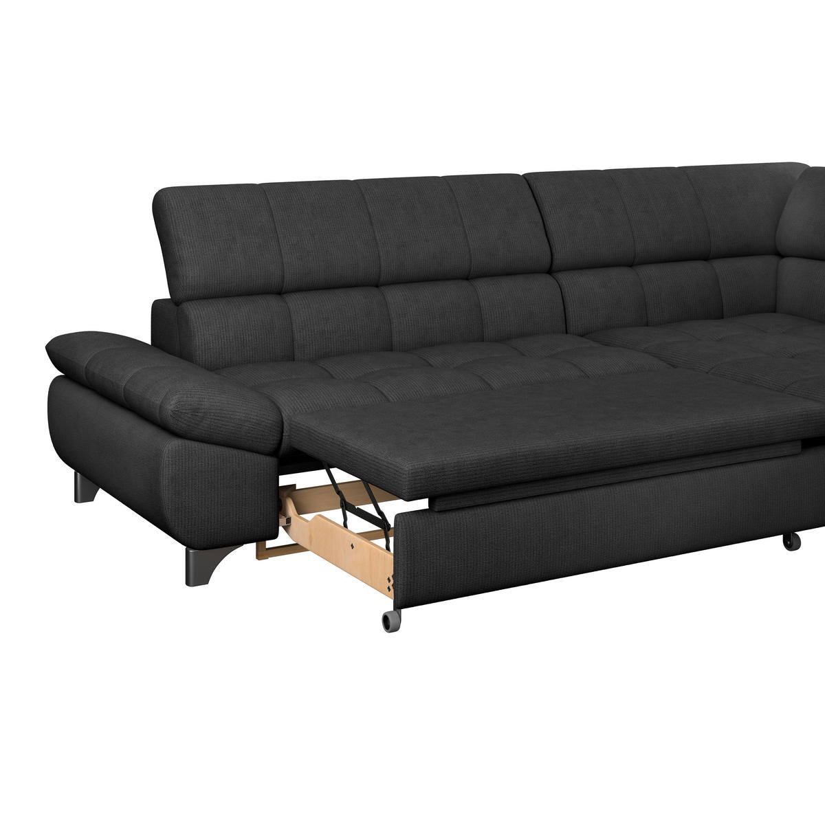 ECKSOFA Schwarz Chenille  - Chromfarben/Schwarz, KONVENTIONELL, Textil/Metall (312/234cm) - Livetastic