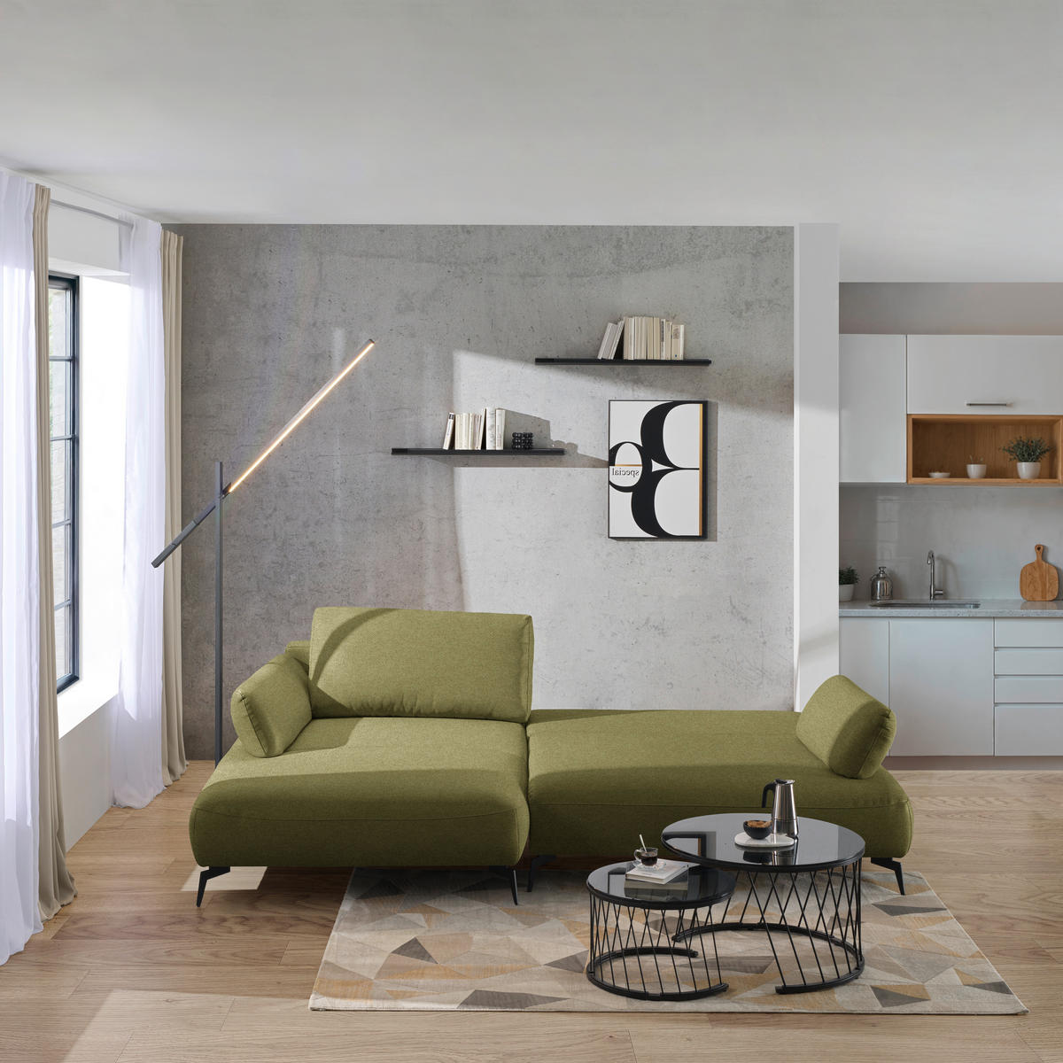 ECKSOFA Struktur Olivgrün  - Schwarz/Olivgrün, Design, Textil/Metall (186/284cm) - Lomoco