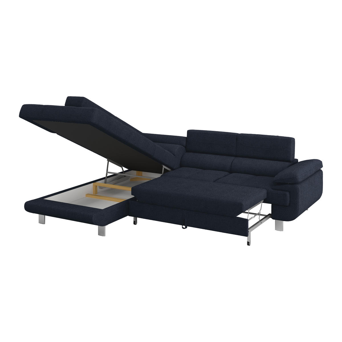 ECKSOFA Dunkelblau Drell  - Dunkelblau, MODERN, Textil/Metall (230/270cm) - MID.YOU
