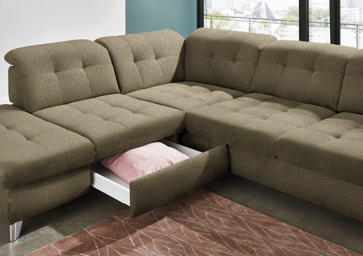 ECKSOFA in Chenille Olivgrün  - Chromfarben/Olivgrün, Design, Textil/Metall (260/310cm) - Beldomo Speed