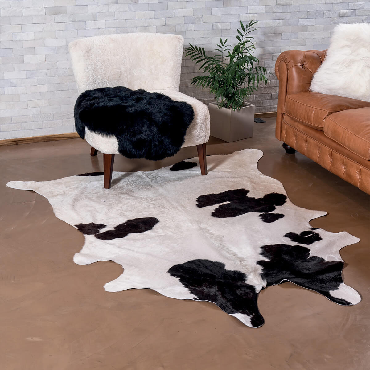 RINDERFELL 165/235 cm Schwarz, Weiß  - Schwarz/Weiß, Natur, Leder/Fell (165/235cm) - Linea Natura