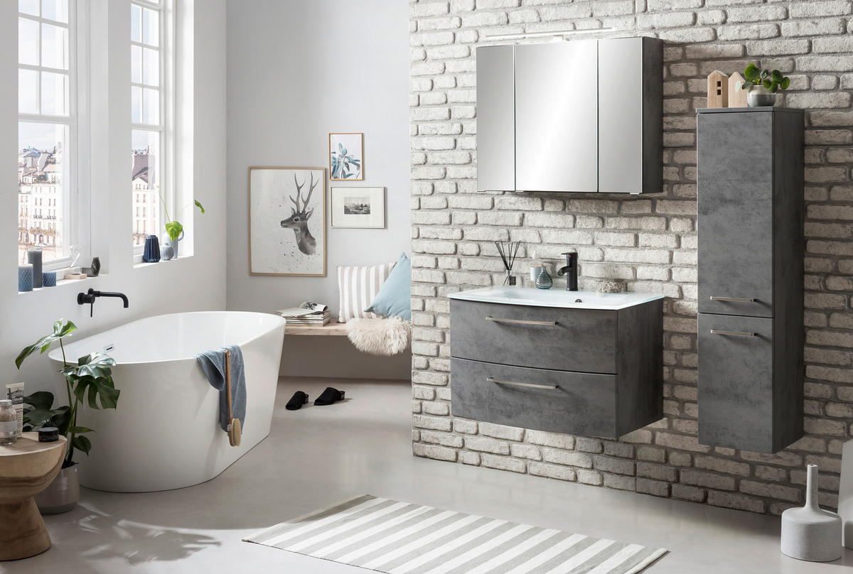 SKŘÍŇKA S UMYVADLEM, 80 cm - bílá/tmavě šedá, Konvenční, kov/kompozitní dřevo (80cm) - Held