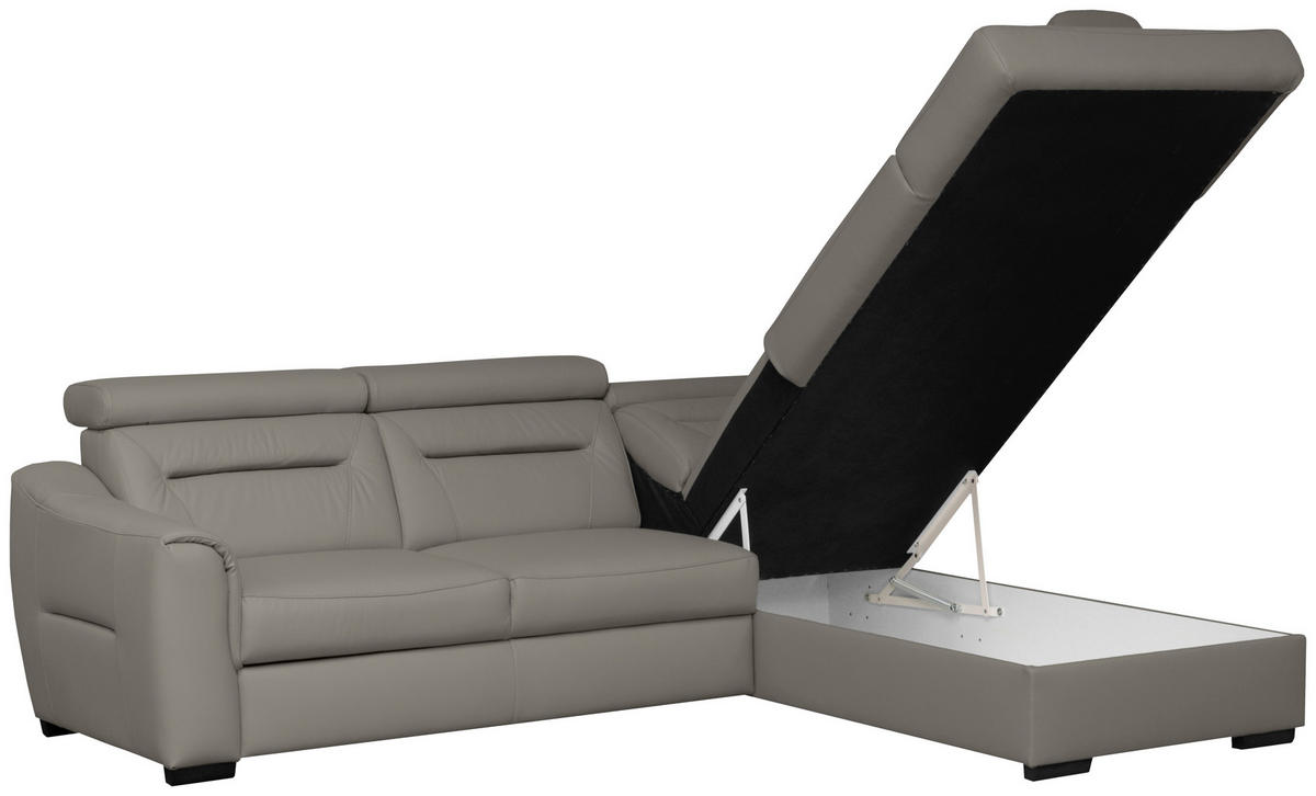 ECKSOFA Lederlook Echtleder Schlammfarben  - Wengefarben/Schlammfarben, Design, Leder/Holz (260/212cm) - Celina Home