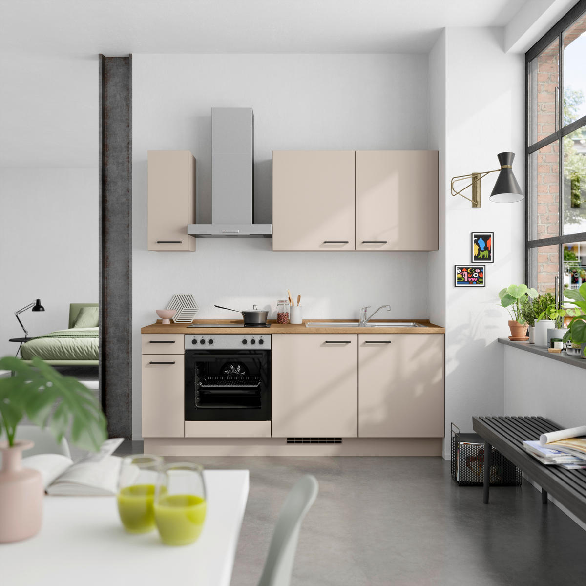 KÜCHENLEERBLOCK 210 cm   in Eichefarben, Sandfarben  - Sandfarben/Eichefarben, MODERN, Holzwerkstoff/Metall (210cm) - Nobilia