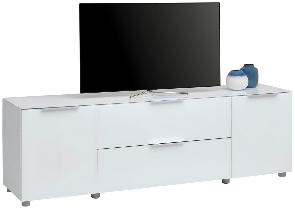 NISKA KOMODA   180/54/40 cm   bela visoki sjaj   - boja hroma/siva, Osnovno, staklo/metal (180/54/40cm) - Voleo
