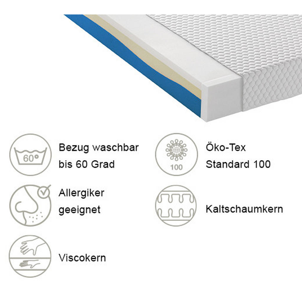 Thumbnail - Novel Viscomatratze, H3, 90x200 cm, Made in Austria, Oeko-Tex® Standard 100, Bezug abnehmbar/waschbar, für Hausstauballe...