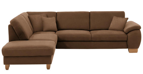 ECKSOFA in Mikrofaser Braun  - Wildeiche/Beige, KONVENTIONELL, Holz/Textil (236/286cm) - Voleo