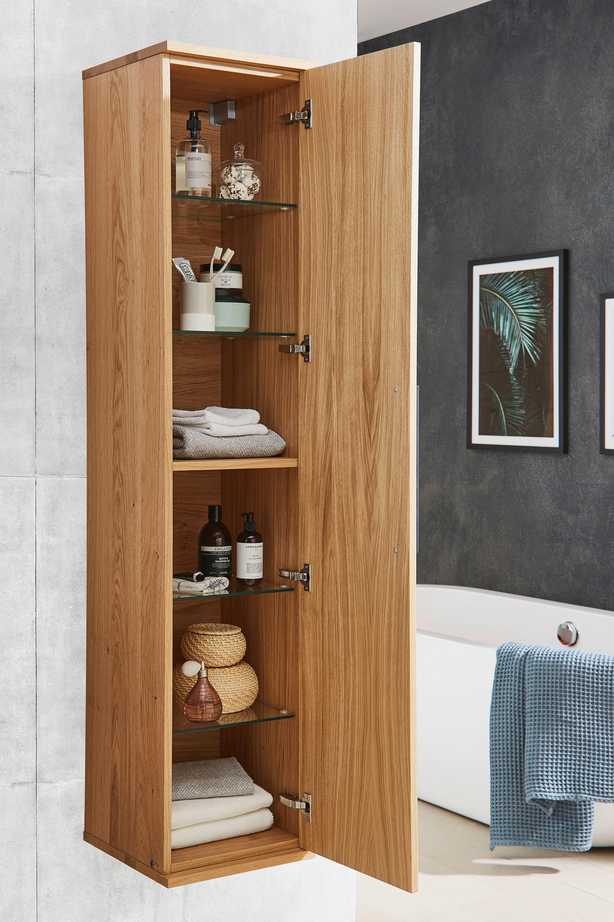 HOCHSCHRANK 35/162,5/37 cm  - Eichefarben/Anthrazit, Design, Glas/Holz (35/162,5/37cm) - Dieter Knoll
