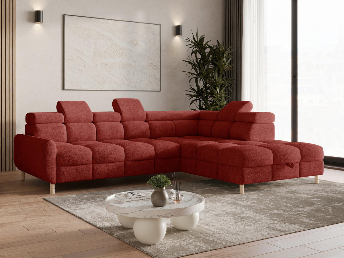 ECKSOFA BUN in Bouclé Rot  - Elfenbein/Rot, Design, Holz/Textil (276/209cm) - MID.YOU