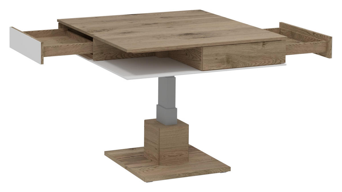 COUCHTISCH Altholz, Eiche massiv Farbglas 90/90/38,3 cm quadratisch Weiß, Eichefarben  - Eichefarben/Weiß, Design, Glas/Holz (90/90/38,3cm) - Voglauer