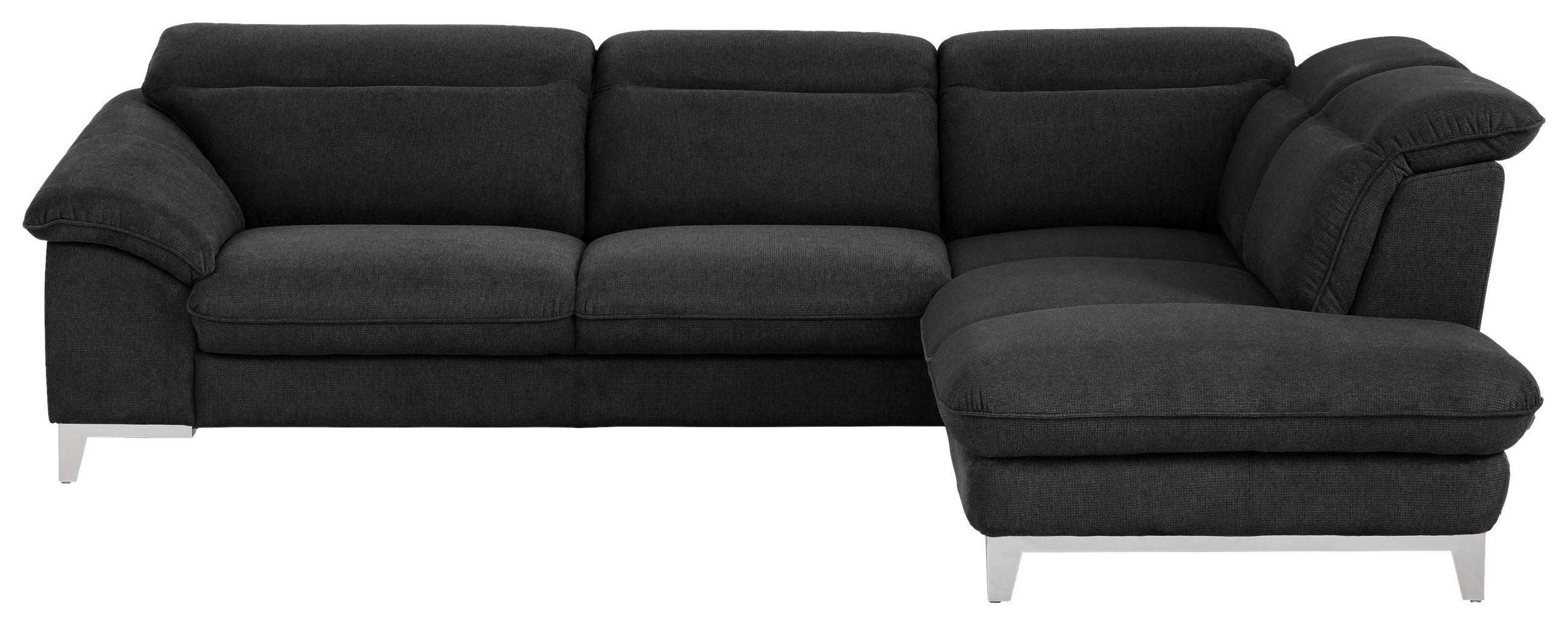 ECKSOFA Schwarz Chenille  - Chromfarben/Schwarz, Design, Textil/Metall (293/232cm) - Livetastic