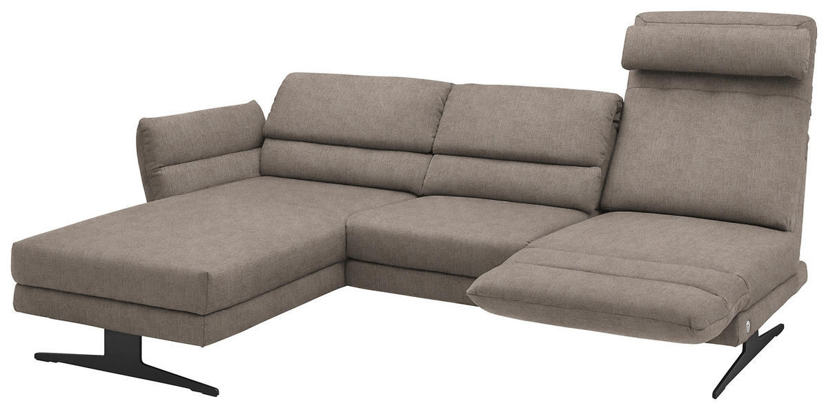 ECKSOFA in Flachgewebe Taupe  - Taupe/Schwarz, Design, Textil/Metall (176-217/279-327cm) - Dieter Knoll
